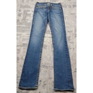 True Religion Billy Super T Straight Blue Denim Embroidered Women's Jeans 28x34
